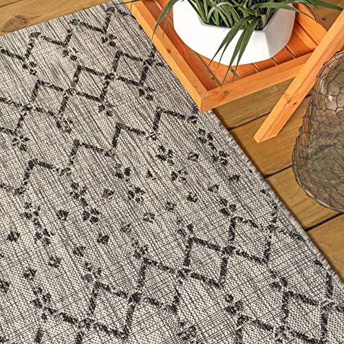 Eyely Moroccan Woven Round Rug 6 Ft Light Gray/Black, Indoor Outdoor Rug - Image 5
