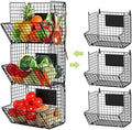 X-cosrack Metal Wire Basket Wall Mount, 3 Tier Wall Storage Basket Organizer with Hanging Hooks Chalkboards, Rustic Kitchen Fruit Produce Bin Rack Bathroom Tower Baskets (Black) by X-cosrack