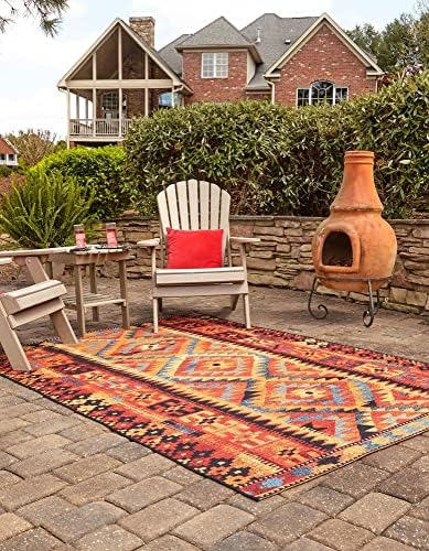 Unique Loom Outdoor Tribal Collection Area Rug - Tortuguero (6' 1" x 9' Rectangle, Multi/ Blue) - Image 4