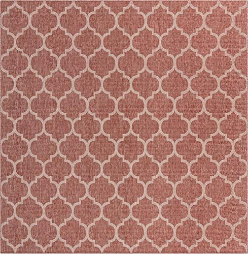 Unique Loom Outdoor Trellis Collection Area Rug - Trellis (Square 10' 8" x 10' 8", Rust Red/ Ivory) - Image 3