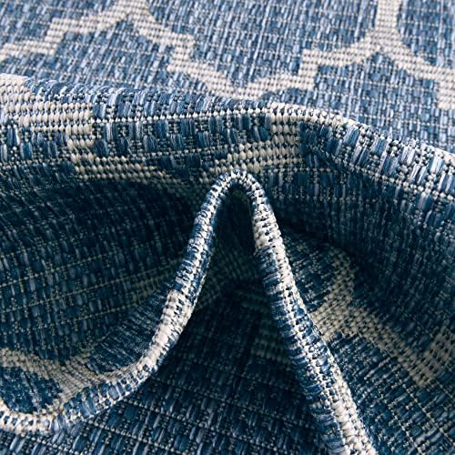 Unique Loom Outdoor Trellis Collection Area Rug (5' Square Navy Blue/Ivory) - Image 6