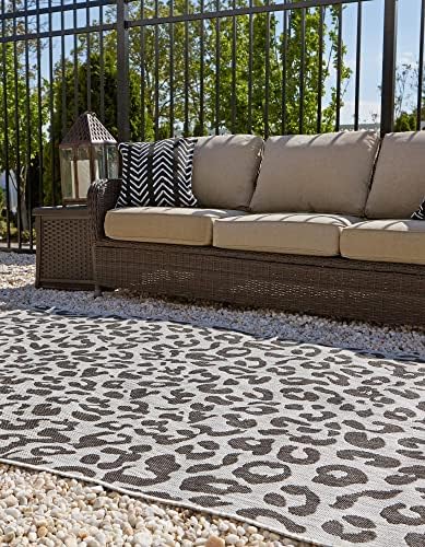 Unique Loom Outdoor Safari Collection Area Rug - Leopard (3' 3" x 5' 3" Rectangle, Light Gray/ Gray) - Image 4