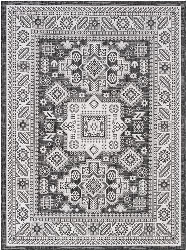Rugs.com - Outdoor Aztec Rug – 5' 3 x 7' 1 Charcoal Gray Indoor/Outdoor Rug – Durable for Patios, Decks, and Porches - Image 3