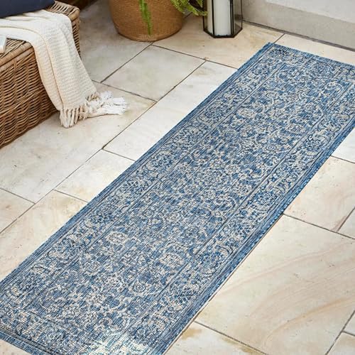 JONATHAN Y Weave Floral Indoor Outdoor Runner Rug 2X10 Navy/Gray, Tela Bohemian Textured for Backyard, Patio, Porch, Easy-Cleaning, High Traffic, Pet-Friendly, Non-Shedding (SMB100B-210) - Image 4