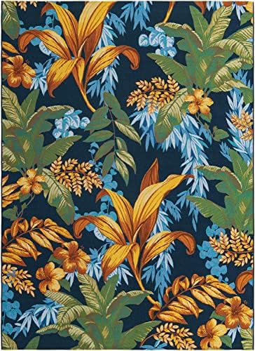 Unique Loom Outdoor Botanical Collection Area Rug - Calypso (7' 10" x 11' Rectangle, Multi/ Light Blue) - Image 2