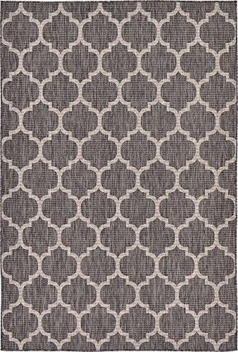 Unique Loom Outdoor Trellis Collection Area Rug (6' 1" x 9' Rectangle, Black/ Ivory) - Image 3