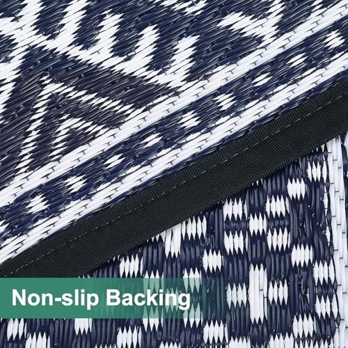 GAOMON Outdoor Rug Waterproof 8'x10', Reversible Outdoor Plastic Straw Rug, Boho Patio Rug, Indoor Outdoor Carpet, RV Mat Outside for Patio, Camp, Picnic, Balcony, Deck, Dark Blue/White(Bohemia) - Image 4