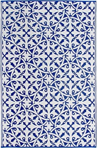 Fab Habitat Outdoor Rug - Waterproof, Fade Resistant, Crease-Free - Premium Recycled Plastic - Spanish Tile Farmhouse - Large Patio, Deck, Sunroom, Camping, RV - San Juan - Dark Blue - 6 x 9 ft - Image 5