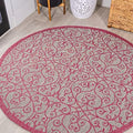 Eyely Filigree Weave Round Rug 5 Ft Lt Gray/Fuchsia, Indoor Outdoor Rug by eyely