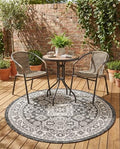 Rugs.com - Outdoor Aztec Rug – 4 Ft Round Charcoal Gray Washable Indoor/Outdoor Rug – Flatweave Tribal Design for Patios, Decks, and Porches by Rugscom