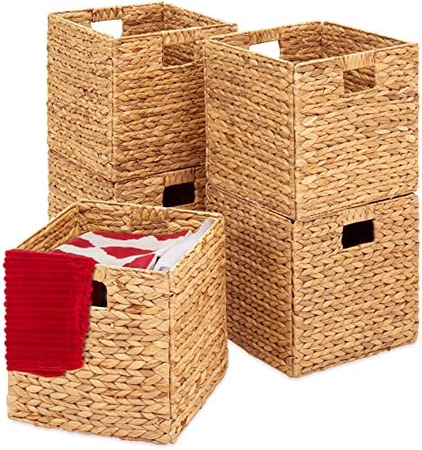 Best Choice Products 10.5x10.5in Pack of 5 Cube Storage Baskets, Water Hyacinth Multipurpose Collapsible Organizers, Handwoven Laundry Totes for Laundry, Living Room, Kids Room & Nursery - Natural by BestChoiceProducts