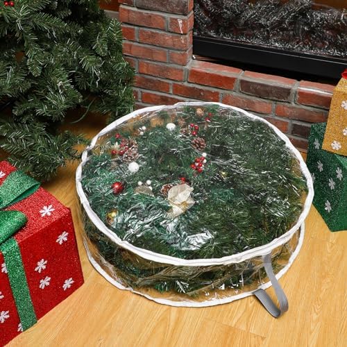Windyun 8 Pcs 30" Christmas Wreath Storage Bag Dual Zippers Gray Handles - Image 6