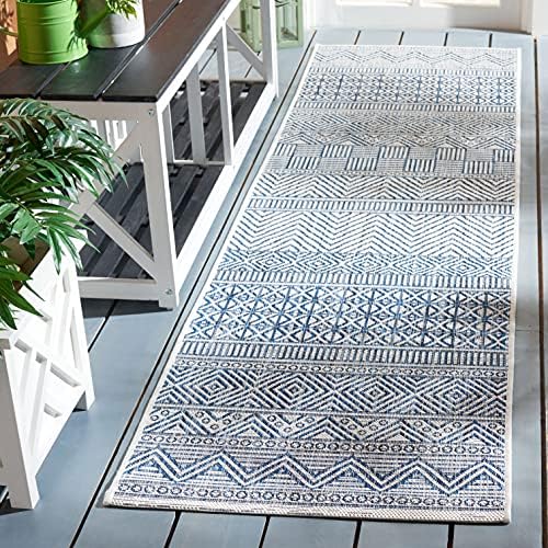 SAFAVIEH Washable Rug Outdoor Courtyard Collection - 2'3" x 12' Runner, Ivory & Navy, Non-Shedding & Easy Cleaning, Ideal for Patio, Entryway, Mudroom, Hallway, Kitchen (CY8196-53412) - Image 2
