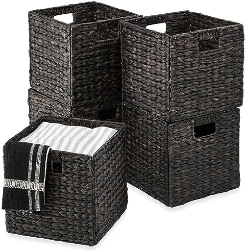 Best Choice Products 10.5x10.5in Pack of 5 Cube Storage Baskets, Water Hyacinth Multipurpose Collapsible Organizers, Handwoven Laundry Totes for Laundry, Living Room, Kids Room & Nursery - Black by BestChoiceProducts