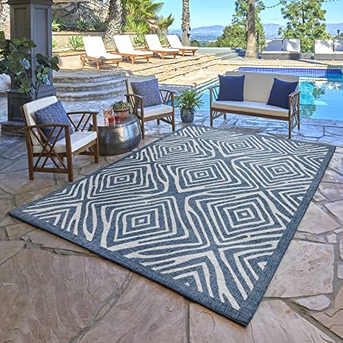 Gertmenian Indoor Outdoor Area Rug, Classic Flatweave, Moroccan Collection II, Stain & UV Resistant Carpet, Deck, Patio & Mudroom, 5x7 Standard, Navy Blue Ivory Tribal Safari, 19494 - Image 2
