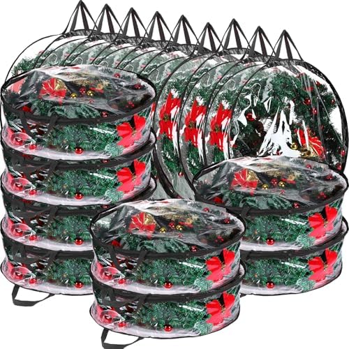 Shappy 10 Pieces Wreath Storage Bags 30 Inch Dual Zippers,Clear, Black by Shappy
