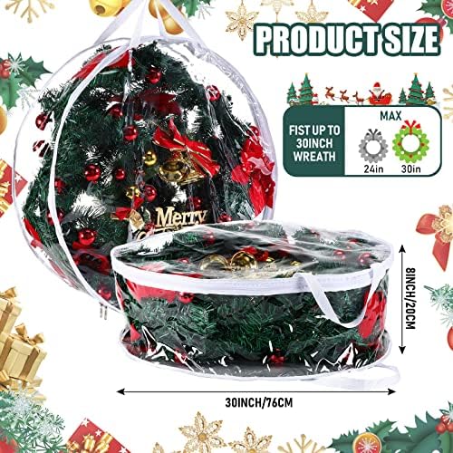 Zhengmy 10 Pcs 30 Inch Christmas Wreath Storage Bags Transparent Wreath Storage Container Bulk Wreaths Box with Dual Zippers and Handles for Xmas Holiday Wreaths Garland - Image 2