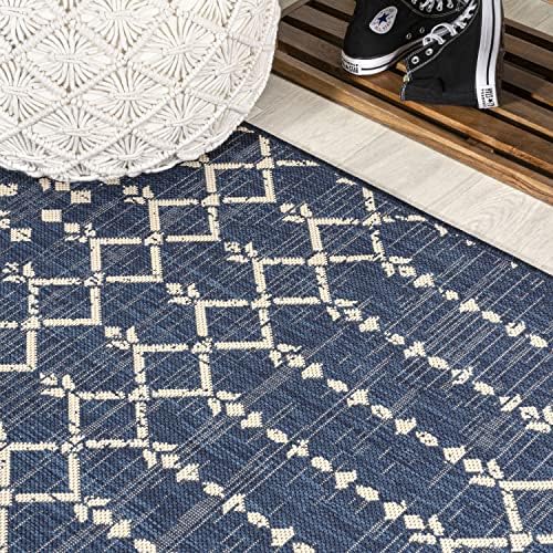Eyely Moroccan Textured Weave Area Rug 5X8 Navy/Beige, Indoor Outdoor Rug - Image 7