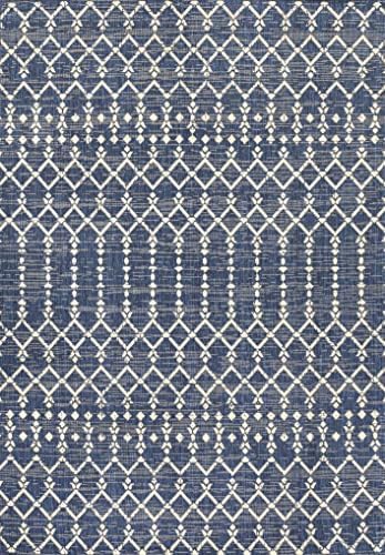 Eyely Moroccan Textured Weave Area Rug 5X8 Navy/Beige, Indoor Outdoor Rug - Image 3