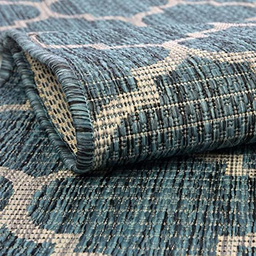 Unique Loom Outdoor Trellis Collection Area Rug (2' x 8' Runner, Teal/ Gray) - Image 6