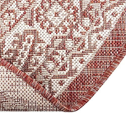 Rugs.com Outdoor Aztec Collection Rug – 4 Ft Round Rust Red Flatweave Rug Perfect for Kitchens, Dining Rooms - Image 7