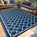 Waterproof Outdoor Rug 9x18 ft, Reversible Plastic Straw Rug, Easy to Clean Patio Rug, Portable Carpet for Patio, RV, Deck, Balcony, Backyard, Picnic, Beach, Clover, Navy Blue by PASAMIC