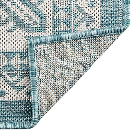 Rugs.com Outdoor Aztec Collection Rug – 5' x 8' Aqua Flatweave Rug Perfect for Living Rooms, Large Dining Rooms, Open Floorplans - Image 7