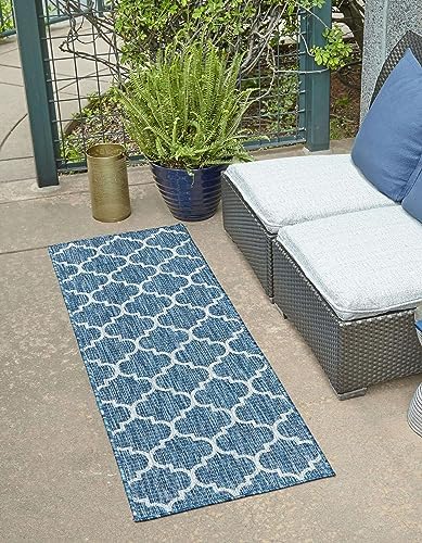Unique Loom Trellis Collection Area Rug-Lattice Design, Moroccan Inspired for Indoor/Outdoor Décor, 2' 0" x 8' 0" Runner, Navy Blue/Gray - Image 2