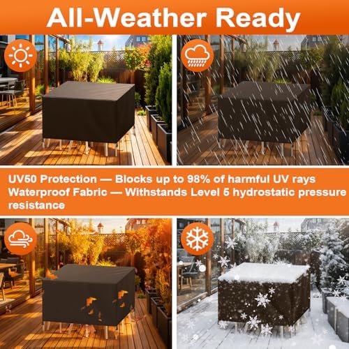 Patio Furniture Cover Rectangle 100"(L) x 44"(W) x 30"(H), Custom Heavy Duty 420D Waterproof Outdoor Cover with Drawstring & Buckles for Table Chair Garden, Coffee - Image 6