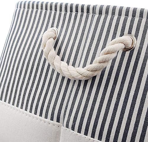 Mangata Fabric Storage Bins, Set of 3 Foldable Canvas Storage Basket W/Handles for Organizing Shelves Toys Clothes Nursery Home Closet(Grey Stripe, Medium) - Image 5