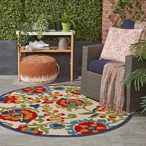 Nourison Home Aloha Multicolor 4' x Round Area Rug - Easy Clean, Non Shedding, Bed Room, Living Room, Dining Room, Kitchen (4' x Round) by NourisonHome