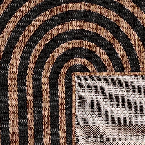 Paco Home Indoor and Outdoor Rug Boho Abstract Line Pattern in Black Brown, Size: 4' x 5'3" - Image 4