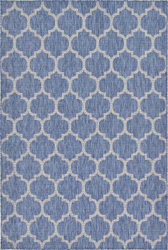 Unique Loom Outdoor Trellis Collection Area Rug (6' 1" x 9' Rectangle, Navy Blue/ Ivory) - Image 3