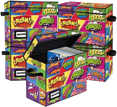 5 Pack Collection Comic Book Storage Boxes, Protector Organizer 15.8" X 7.8" X 11.8" Collapsible Short Box Holds 160-180 Comic Book Heavy Duty Bin Container Holder Shelf by YNSZAS