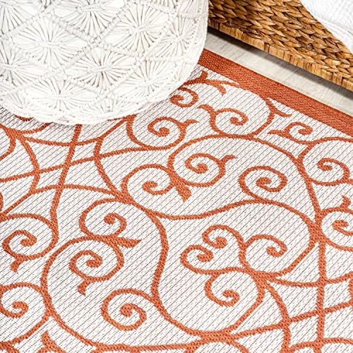 Eyely Filigree Textured Weave Area Rug 3X5 Cream/Orange, Indoor Outdoor Rug - Image 7