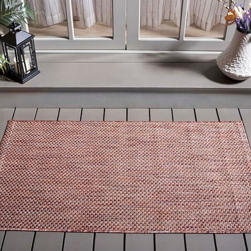 SAFAVIEH Washable Rug Outdoor Courtyard Collection - 4' Square, Red & Beige, Non-Shedding & Easy Cleaning, Ideal for Patio, Backyard, Mudroom (CY8521-36521) by Unknown