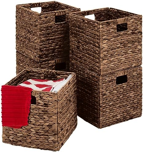Best Choice Products 13x13in Pack of 5 Cube Storage Baskets, Water Hyacinth Multipurpose Collapsible Organizers, Handwoven Laundry Totes for Laundry, Living Room, Kids Room & Nursery - Brown by BestChoiceProducts