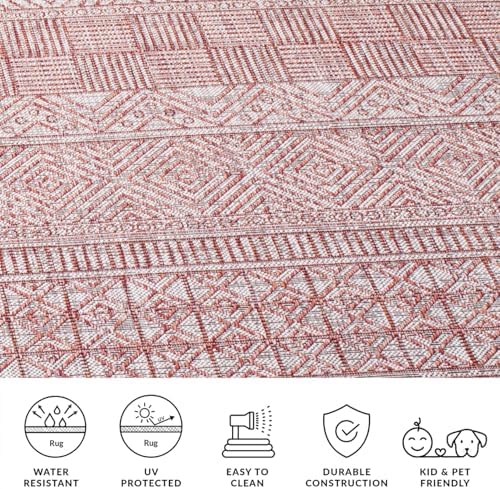SAFAVIEH Washable Rug Outdoor Courtyard Collection - 6'7" Square, Beige & Rust, Non-Shedding & Easy Cleaning, Ideal for Patio, Backyard, Mudroom (CY8196-36512) - Image 4