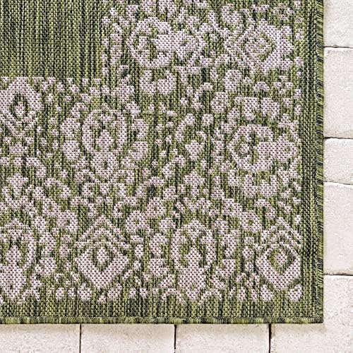 Unique Loom Outdoor Border Collection Area Rug - Floral Border (5' 3" Square, Green/ Ivory) - Image 6