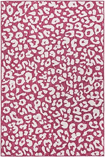 Unique Loom Outdoor Safari Collection Area Rug - Leopard (5' 3" x 7' 10" Rectangle, Magenta/ Ivory) - Image 3