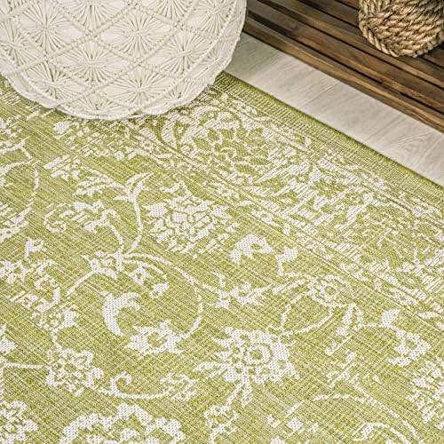 JONATHAN Y Weave Floral Indoor Outdoor Square Area Rug 5X5 Green/Cream, Tela Bohemian Textured for Backyard, Patio, Porch, Easy-Cleaning, High Traffic, Pet-Friendly, Non-Shedding (SMB100D-5SQ) - Image 3