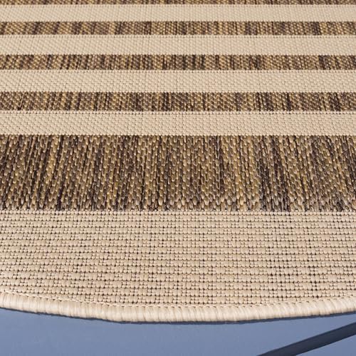 SAFAVIEH Courtyard Collection 4' Round Brown/Bone CY6062 Stripe Indoor/ Outdoor Patio Backyard Mudroom Area Rug - Image 3