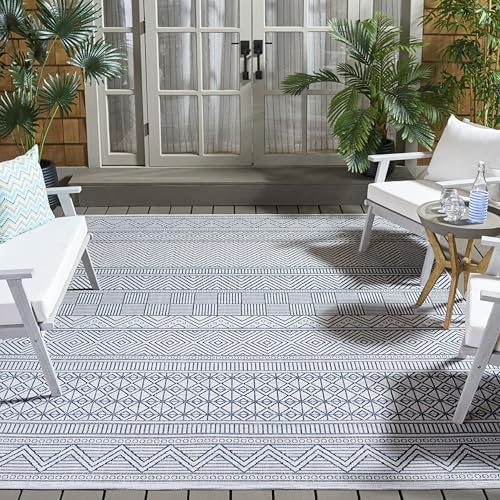 SAFAVIEH Courtyard Collection 8' x 10' Ivory/Navy CY8196 Indoor/ Outdoor Waterproof Easy Cleaning Patio Backyard Mudroom Area Rug by Unknown