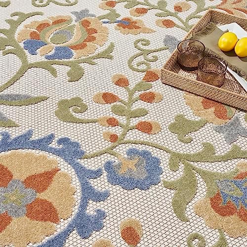Nourison Home Aloha Ivory Blue 3'6" x 5'6" Area Rug - Easy Clean, Non Shedding, Bed Room, Living Room, Dining Room, Kitchen (4' x 6') - Image 2