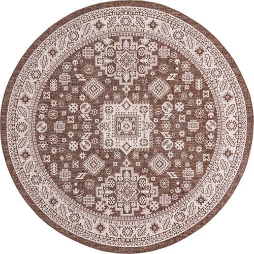 Rugs.com - Outdoor Aztec Rug – 10 Ft Round Brown Indoor/Outdoor Rug – Weather-Resistant Flatweave for Patios, Decks, and Porches - Image 3