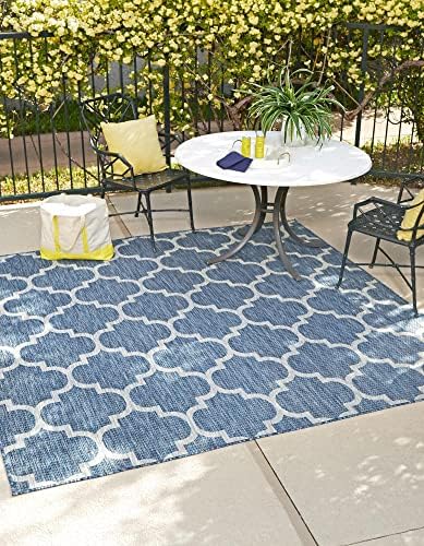 Unique Loom Outdoor Trellis Collection Area Rug (5' Square Navy Blue/Ivory) by UniqueLoom