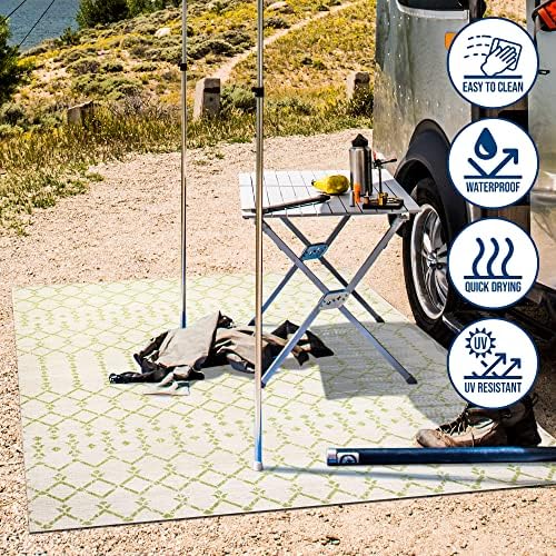 Eyely Moroccan Woven Square Rug 5X5 Cream/Green, Indoor Outdoor Rug - Image 6
