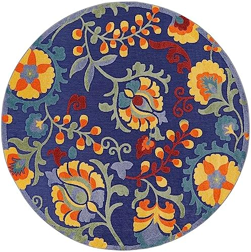 Nourison Home Aloha Navy Multicolor 7'10" x Round Area Rug - Easy Clean, Non Shedding, Bed Room, Living Room, Dining Room, Kitchen (8' x Round) - Image 3