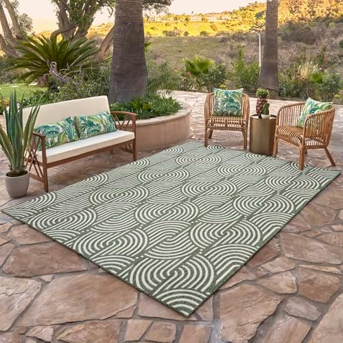 Gertmenian Indoor Outdoor Modern Area Rug - 6x9 Medium, Fade Resistant, Ideal for High Traffic in Living Room, Bedroom, Patio - Geometric, Dk. Green, 25542 - Image 2
