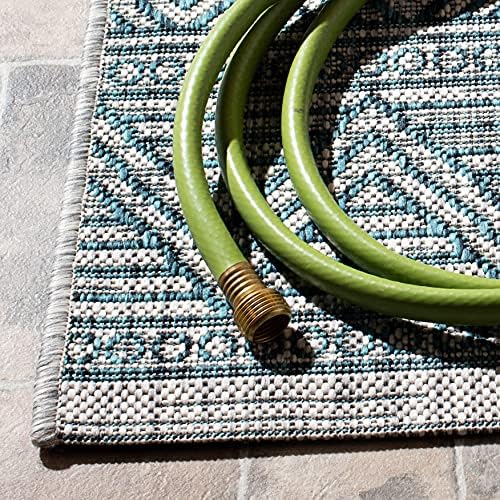 SAFAVIEH Courtyard Collection 9' x 12' Grey / Teal CY8196 Indoor/ Outdoor Waterproof Easy Cleaning Patio Backyard Mudroom Area Rug - Image 2